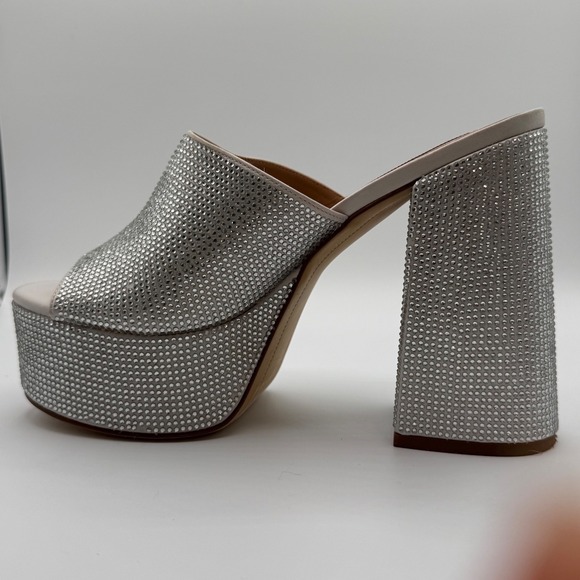 Steve Madden Rhinestone Platform Mules Silver Sparkly Block Heels Women Size - Picture 9 of 9